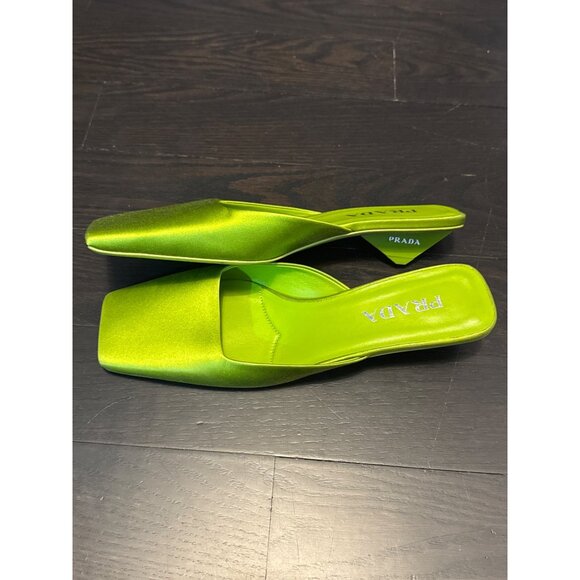 Prada Green Satin Square-Toe Mules Size 38 - Picture 3 of 6